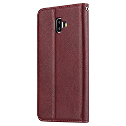 Wewoo Housse Coque Étui en cuir à rabat horizontal avec texture pour la peau Galaxy J6 +avec cadre photoporte-cartes et emplacements cartes et portefeuille vin rouge