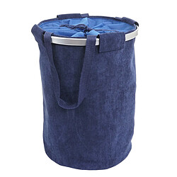 Decoshop26 Panier à linge corbeille avec cordon de serrage 55x39cm 65L velours bleu 04_0001297