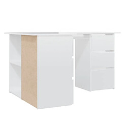 Helloshop26 Bureau table poste de travail meuble d'ordinateur informatique étude d'angle brillant 145 x 100 x 76 cm bois d'ingénierie blanc 02_0023668