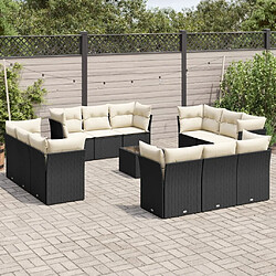 Maison Chic Salon de jardin avec coussins 13 pcs | Ensemble de Table et chaises | Mobilier d'Extérieur noir résine tressée -GKD40431