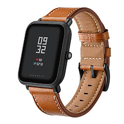 Bracelet en cuir véritable 20mm marron pour votre Huami Amazfit Bip