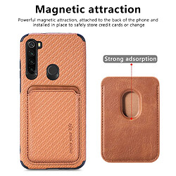 Coque en TPU + PU texture en fibre de carbone, anti-rayures, absorption magnétique avec porte-carte marron pour votre Xiaomi Redmi Note 8T