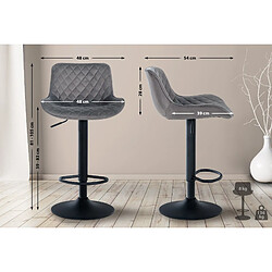 Decoshop26 Tabouret de bar x1 assise avec coutures décoratives losange en velours gris foncé et pieds en métal noir 10_0005229