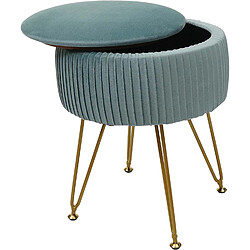 Decoshop26 Tabouret avec compartiment de rangement Ø 33cm aspect velours vert clair cadre doré TABO04014