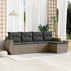 Maison Chic Salon de jardin 5 pcs avec coussins | Ensemble de Table et chaises | Mobilier d'Extérieur gris résine tressée -GKD32263