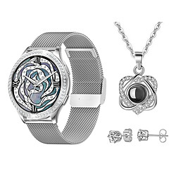 Eko Pack Élégance Montre Connectée 5.2 IP67 avec Parure et Boucles d'Oreilles Argent