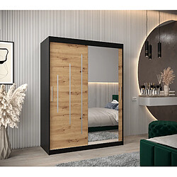 Abiks Meble Armoire YORK 2 À Portes Coulissantes 200/150/62 2 Portes (Noir/Artisan)