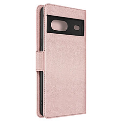 Avizar Etui Google Pixel 7 Portefeuille Effet Cuir Support Vidéo Rose Gold