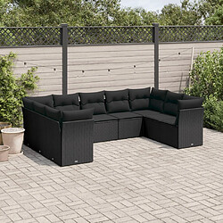 Maison Chic Salon de jardin 9 pcs avec coussins | Ensemble de Table et chaises | Mobilier d'Extérieur noir résine tressée -GKD65743