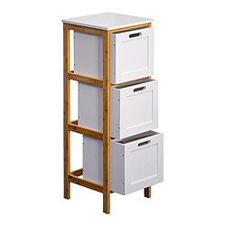 Acheter Mobili Rebecca Commode De Salle De Bains 3 Tiroirs Mdf Bois Blanc Bambu