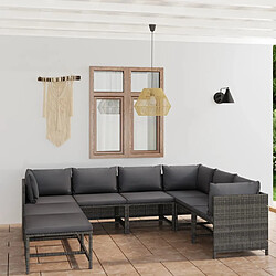 Maison Chic Salon de jardin 8 pcs + coussins - Mobilier/Meubles de jardin - Table et chaises d'extérieur Résine tressée Gris -MN33506