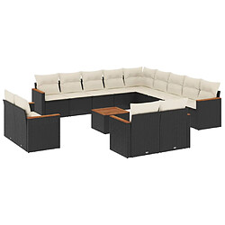 vidaXL Salon de jardin avec coussins 14 pcs noir résine tressée