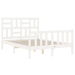 Maison Chic Lit adulte - Cadre Structure de lit avec tête de lit Contemporain blanc petit double bois massif -MN73090 pas cher