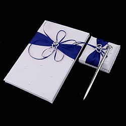 Avis 3pcs ensemble satin cristal livre d'or stylo et stylo stand réception de mariage bleu