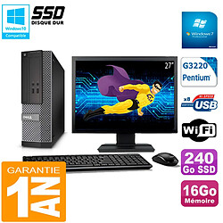 PC DELL 3020 SFF Ecran 27" Intel G3220 Ram 16Go Disque 240 Go SSD Wifi W7 - Occasion