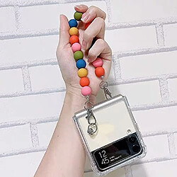 Mignon Coque pour Samsung Galaxy Z Flip 3, Filles Femmes Luxe Coloré Perle Porte-clés Bracelet Bracelet Sangle Antichoc Doux Transparent Housse de Protection pour Samsung Galaxy Z Flip 3 (2021)