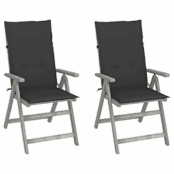 Maison Chic Lot de 2 Chaises inclinables de jardin - Fauteuil d'extérieur avec coussins Bois d'acacia -MN45322