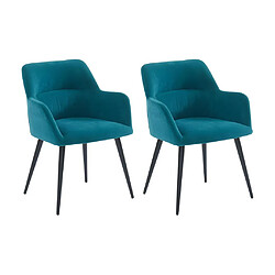 Vente-Unique Lot de 2 chaises avec accoudoirs en tissu et métal noir - Bleu - HEKA