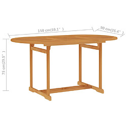 vidaXL Table de jardin 150x90x75 cm Bois de teck massif pas cher