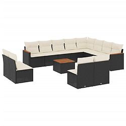 vidaXL Salon de jardin avec coussins 13 pcs noir résine tressée