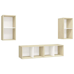 vidaXL Meubles TV muraux 4 pcs Blanc et chêne sonoma Bois d'ingénierie