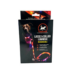 Laisse et Collier lumineux pour chien - VENTEO - LED Rechargeable USB - Longue autonomie - Résistant à l'eau - 3 modes d'éclairage - Réglable pour Petits/Moyens/Gros Chiens - Orange 