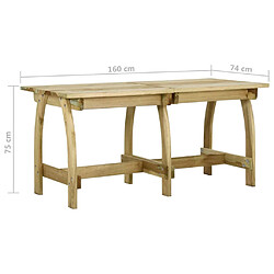 vidaXL Table de jardin 160x74x75 cm Bois de pin imprégné pas cher