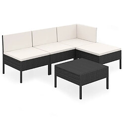 vidaXL Salon de jardin 5 pcs avec coussins résine tressée noir