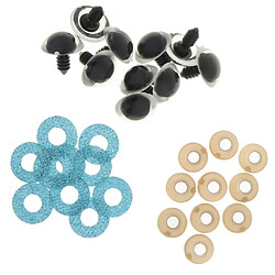 Avis 10pcs yeux de jouets de sécurité en plastique + non tissés paillettes + rondelle 20mm bleu clair