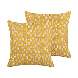 Beliani Lot de 2 coussins GINNALA Coton 45 x 45 cm Motif de plante Impression en bloc Jaune