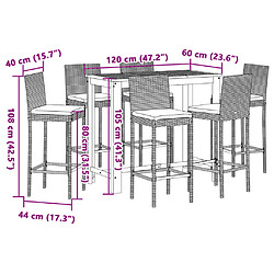 vidaXL Ensemble de bar de jardin 7 pcs gris bois massif acacia rotin pas cher