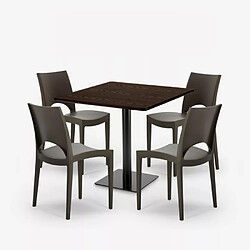 Avis Grand Soleil Ensemble Table 90x90cm Horeca et 4 Chaises Empilables Bar Restaurant Prince - Marron