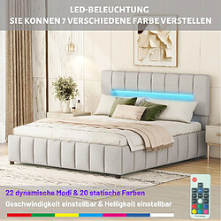 KOMHTOM Lit Rembourré - 180 X 200 cm - Lit Plateforme Avec Éclairage Led - Cadre De Lit Moderne Avec Espace De Rangement - Gris