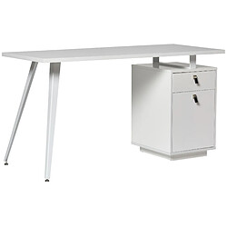 Pegane Bureau en MDF laqué blanc mat avec pieds en métal, table de travail - Longueur 140 x Profondeur 60 x Hauteur 76 cm