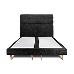 Sommeil de plomb Lit 180x200cm avec tête de lit lignes bouclette et double sommier tapissier noir Hauteur totale : 29cm