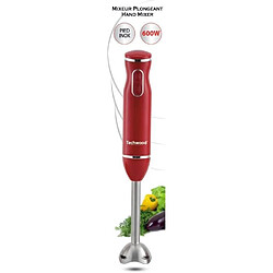 NC Mixeur Plongeant 600W Rouge Pied et Lame en Acier Inoxydable 2 Vitesses