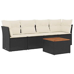 Maison Chic Salon de jardin 5 pcs avec coussins | Ensemble de Table et chaises | Mobilier d'Extérieur noir résine tressée -GKD58241