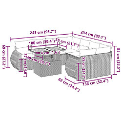 vidaXL Salon de jardin avec coussins 9 pcs beige résine tressée pas cher