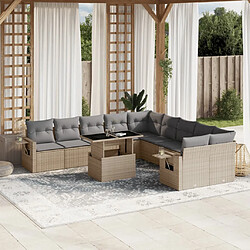 vidaXL Salon de jardin 11 pcs avec coussins beige résine tressée