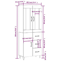 vidaXL Buffet haut Blanc 69,5x34x180 cm Bois d'ingénierie pas cher