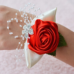 Wewoo Mariée à la main rose et rouge poignet fleur boutonnière bouquet corsage diamant satin fleurs