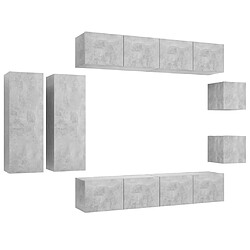 Maison Chic Ensemble de meubles TV 8 pcs | Banc TV Moderne pour salon | Meuble de Rangement - Gris béton Aggloméré -MN55467