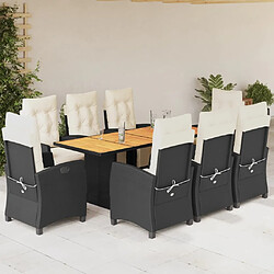 Maison Chic Ensemble à manger d'extérieur 9 pcs avec coussins,Salon de jardin noir résine tressée -GKD738114