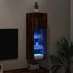 Maison Chic Meuble TV avec lumières LED, Banc TV pour salon, Meuble de rangement chêne fumé 30,5x30x90 cm -GKD75436 pas cher