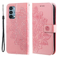 Etui en PU + TPU motif fleurs avec support et sangle or rose pour votre OnePlus Nord N200 5G