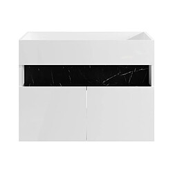 Vente-Unique Meuble sous vasque suspendu avec leds - Blanc et noir effet marbre - L80 cm - POZEGA