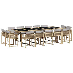 vidaXL Ensemble à manger de jardin et coussins 15 pcs mélange beige