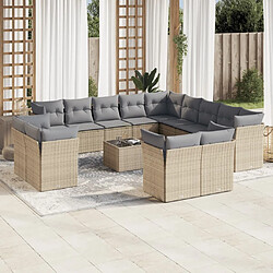 Maison Chic Salon de jardin avec coussins 14 pcs | Ensemble de Table et chaises | Mobilier d'Extérieur beige résine tressée -GKD22611