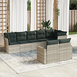 vidaXL Salon de jardin 8 pcs avec coussins gris clair résine tressée