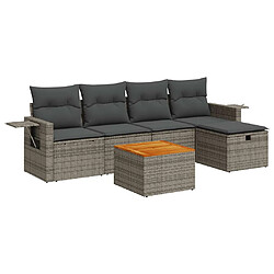 vidaXL Salon de jardin 6 pcs avec coussins gris résine tressée